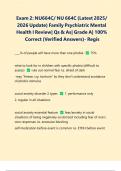 Exam 2&colon; NU664C&sol; NU 664C &lpar;Latest 2025&sol; 2026 Update&rpar; Family Psychiatric Mental Health I Review&vert; Qs & As&vert; Grade A&vert; 100&percnt; Correct &lpar;Verified Answers&rpar;- Regis