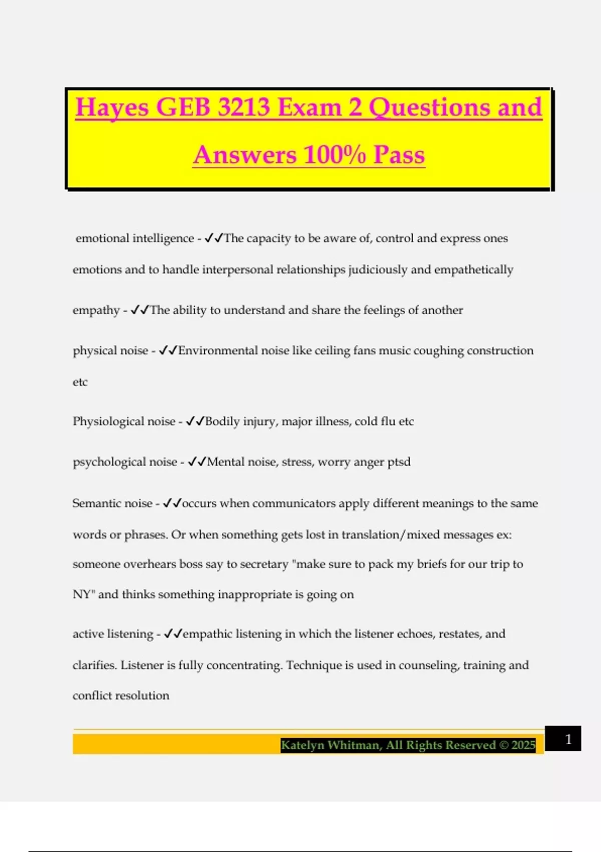 Hayes GEB 3213 Exam 2 Questions and Answers 100% Pass - GEB 3213 ...