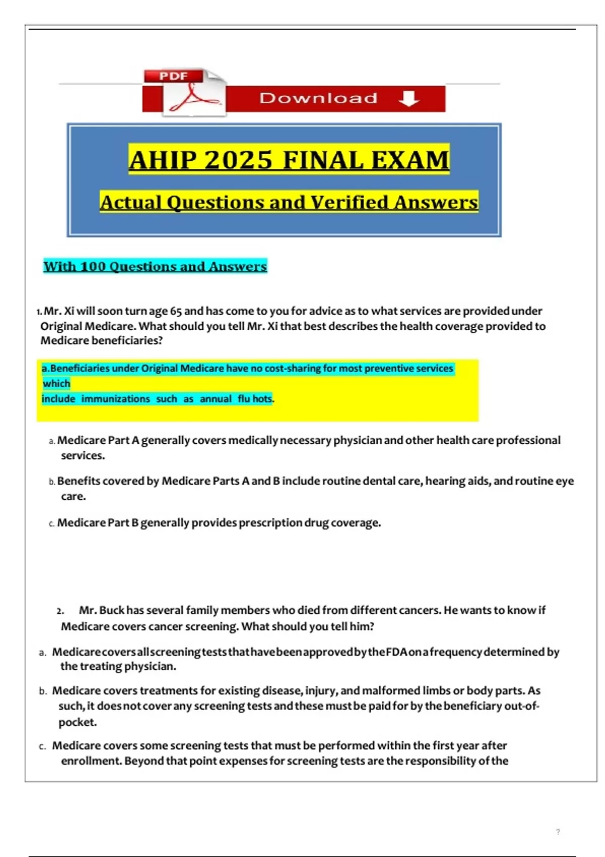 STUDY BUNDLE for AHIP 2025 Final Exam Questions and Verified Answers ...