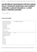 DAVIES BREAST SONOGRAPHY REVIEW ARDMS EXAM &vert; COMPLETE QUESTIONS AND CORRECT ANSWERS &vert; ALREADY GRADED A&plus; &vert; LATEST EXAM &vert; VERIFIED ANSWERS