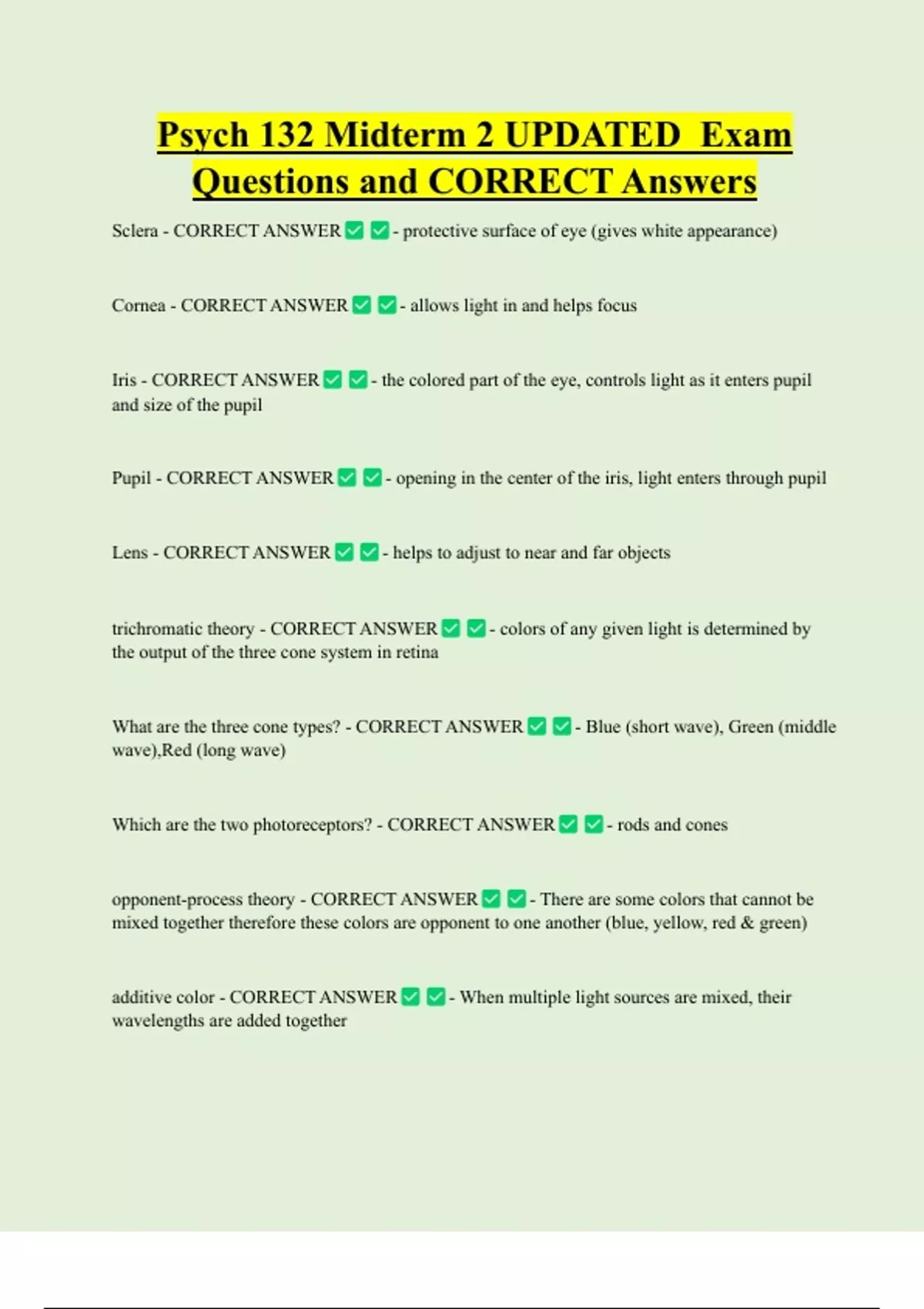 Psych 132 Midterm 2 UPDATED Exam Questions and CORRECT Answers - Psych ...