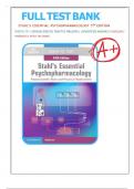 Test Bank For Stahl's Essential Psychopharmacology&colon; Neuroscientific Basis and Practical Applications 5th Edition By Stephen M&period; Stahl All Chapters 1-13 LATEST