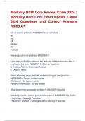 Workday HCM Core Review Exam 2024 &vert;  Workday Hcm Core Exam Update Latest  2024 Questions and Correct Answers  Rated A&plus;
