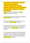 CDFA WEIGHT VERIFICATION PRACTICE QUESTIONS AND CORRECT VERIFIED&sol;CONFIRMED  ANSWERS NEWEST UPDATE 2024&sol;2025 A COMPLETE SOLUTION BEST GRADED TO SCORE A&plus; FOR SUCCESS
