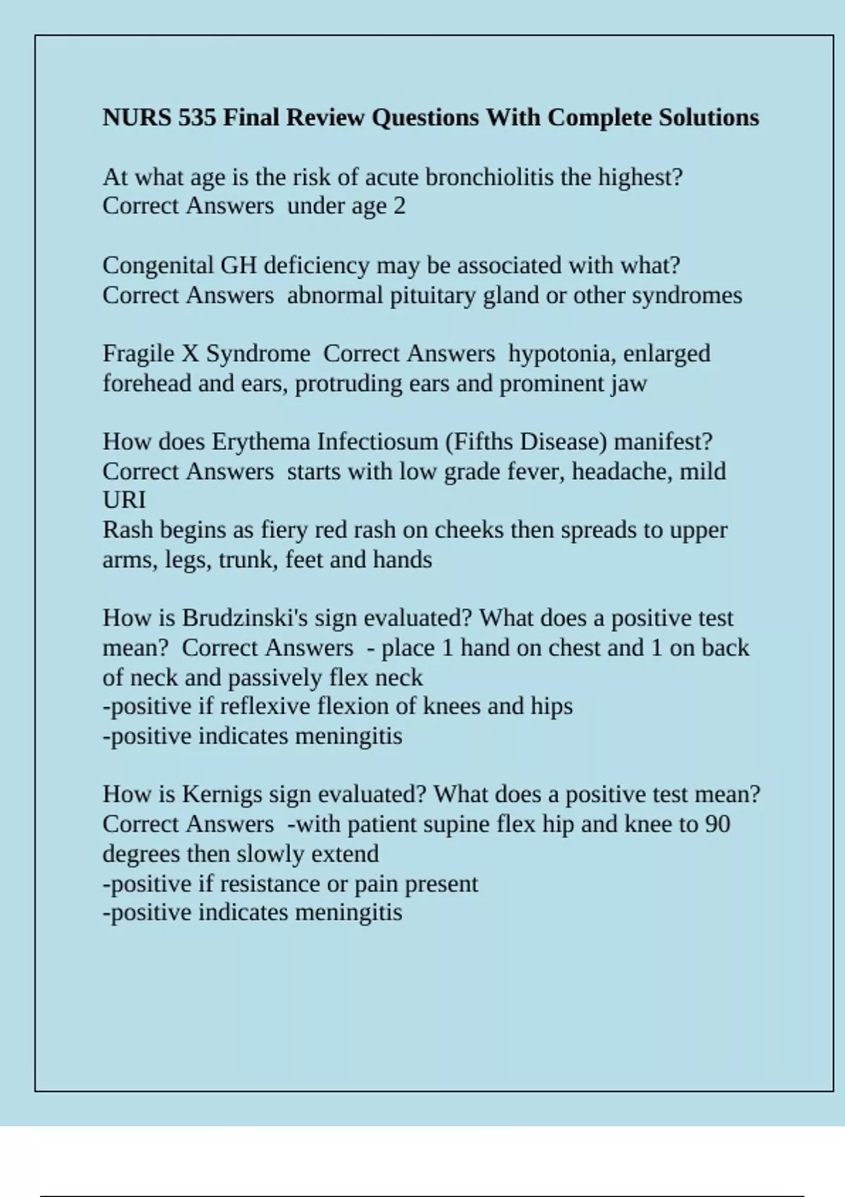 NURS 535 Final Review Questions With Complete Solutions - NURS 535 ...