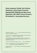   Home Inspector Florida Test Practice Questions&comma; Latest Expert Premium Update&lpar;2025-2026&rpar;&vert;Brand New Exam Questions with 100&percnt; Correct Answers&comma; All Graded A&plus;&comma; Guaranteed Success&period;