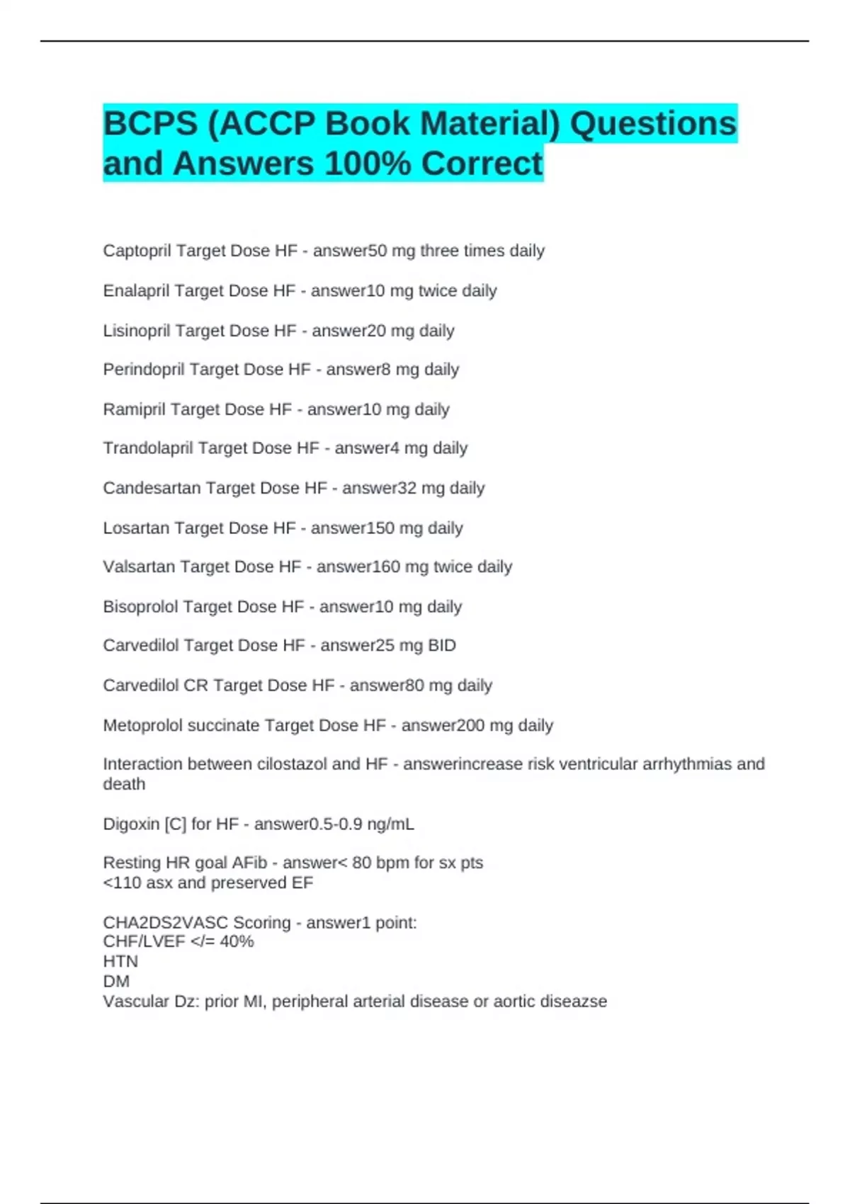 BCPS (ACCP Book Material) Questions and Answers 100% Correct - BCPS ...