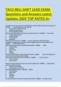 TACO BELL SHIFT LEAD EXAM Questions and Answers Latest Updates 2024 TOP RATED A&plus;&period;