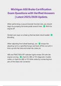 Michigan ASE Brake Certification Exam Questions with Verified Answers &vert; Latest 2025&sol;2026 Update&period;