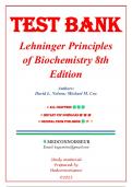 Test Bank - Lehninger Principles of Biochemistry 8th Edition &lpar;Nelson&comma; 2022&rpar; Chapter 1-28 &vert; All Chapters