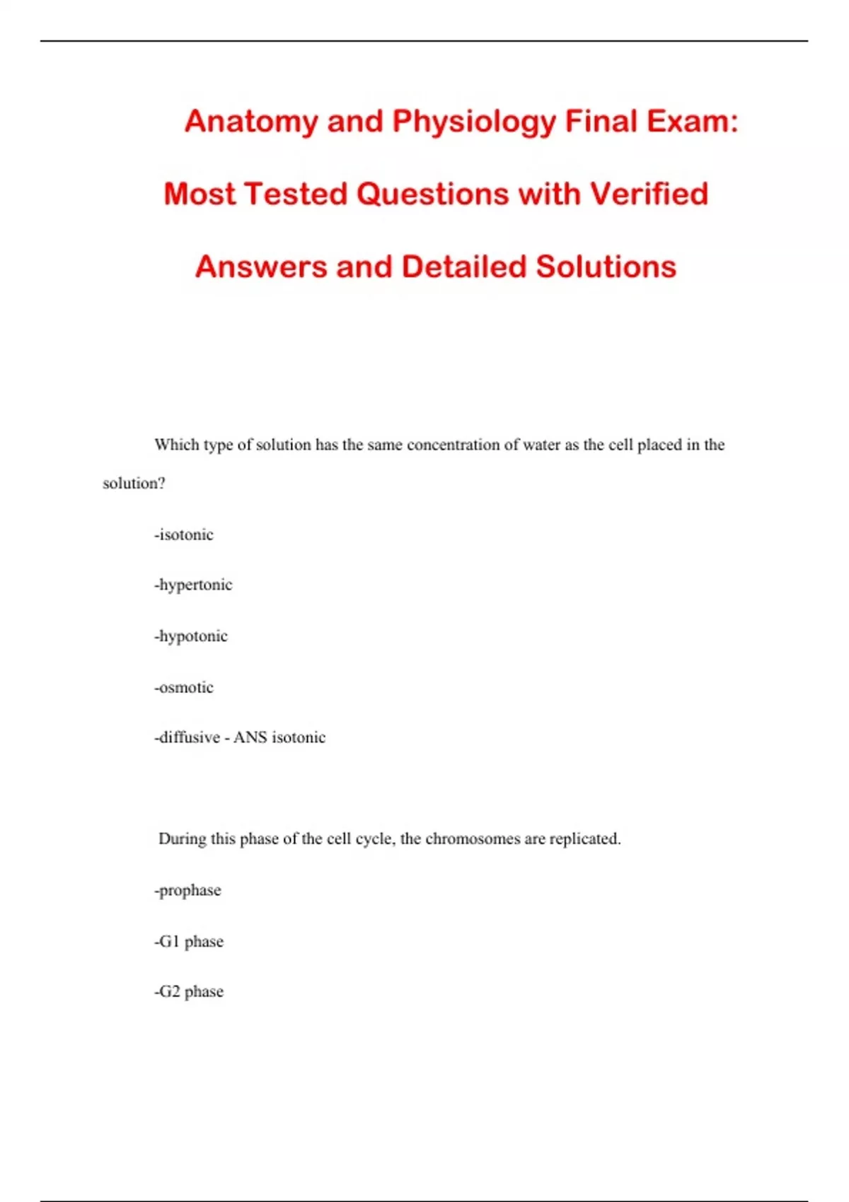 Anatomy and Physiology Final Exam: Most Tested Questions with Verified ...