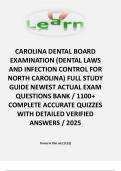 CAROLINA DENTAL BOARD EXAMINATION &lpar;DENTAL LAWS AND INFECTION CONTROL FOR NORTH CAROLINA&rpar; FULL STUDY GUIDE NEWEST ACTUAL EXAM QUESTIONS BANK &sol; 1100&plus; COMPLETE ACCURATE QUIZZES WITH DETAILED VERIFIED ANSWERS &sol; 2025