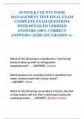 SUFFOLK COUNTY FOOD MANAGEMENT TEST FINAL EXAM COMPLETE EXAM QUESTIONS WITH DETAILED VERIFIED ANSWERS &lpar;100&percnt; CORRECT ANSWERS&rpar; &sol;ALREADY GRADED A&plus;