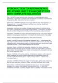 INTRODUCTION TO INTERNATIONAL RELATIONS UNIT 1 EXAM QUESTIONS WITH COMPLETE SOLUTIONS