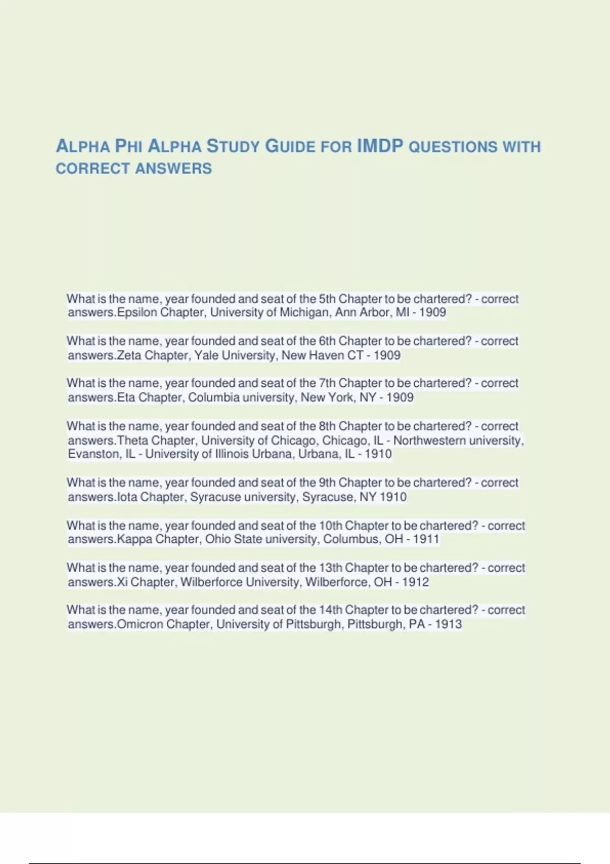 ALPHA PHI ALPHA STUDY GUIDE FOR IMDP QUESTIONS WITH CORRECT ANSWERS ...
