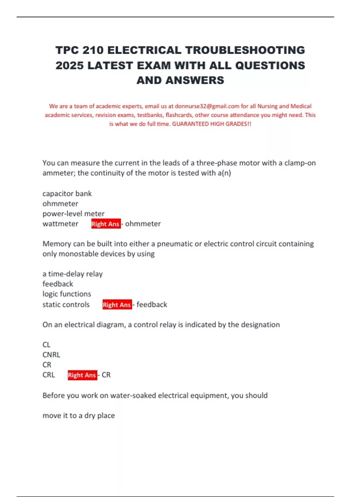 20+ Electrical Troubleshooting TPC 210 ELECTRICAL TROUBLESHOOTING 2025 LATEST EXAM WITH ALL QUESTIONS