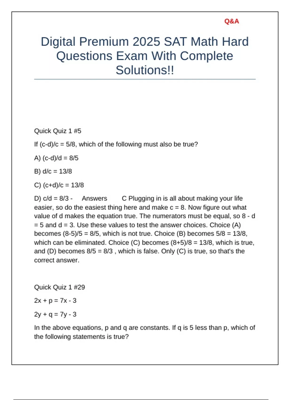 Digital Premium 2025 SAT Math Hard Questions Exam With Complete Digital premium 2025 sat math hard questions exam with complete