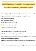 CLEET Oklahoma Phase I & II Unarmed Security Guard Test &lpar;Latest 2025 &sol; 2026 Update&rpar; Questions and Verified Answers &vert; 100&percnt; Correct &vert; Grade A 