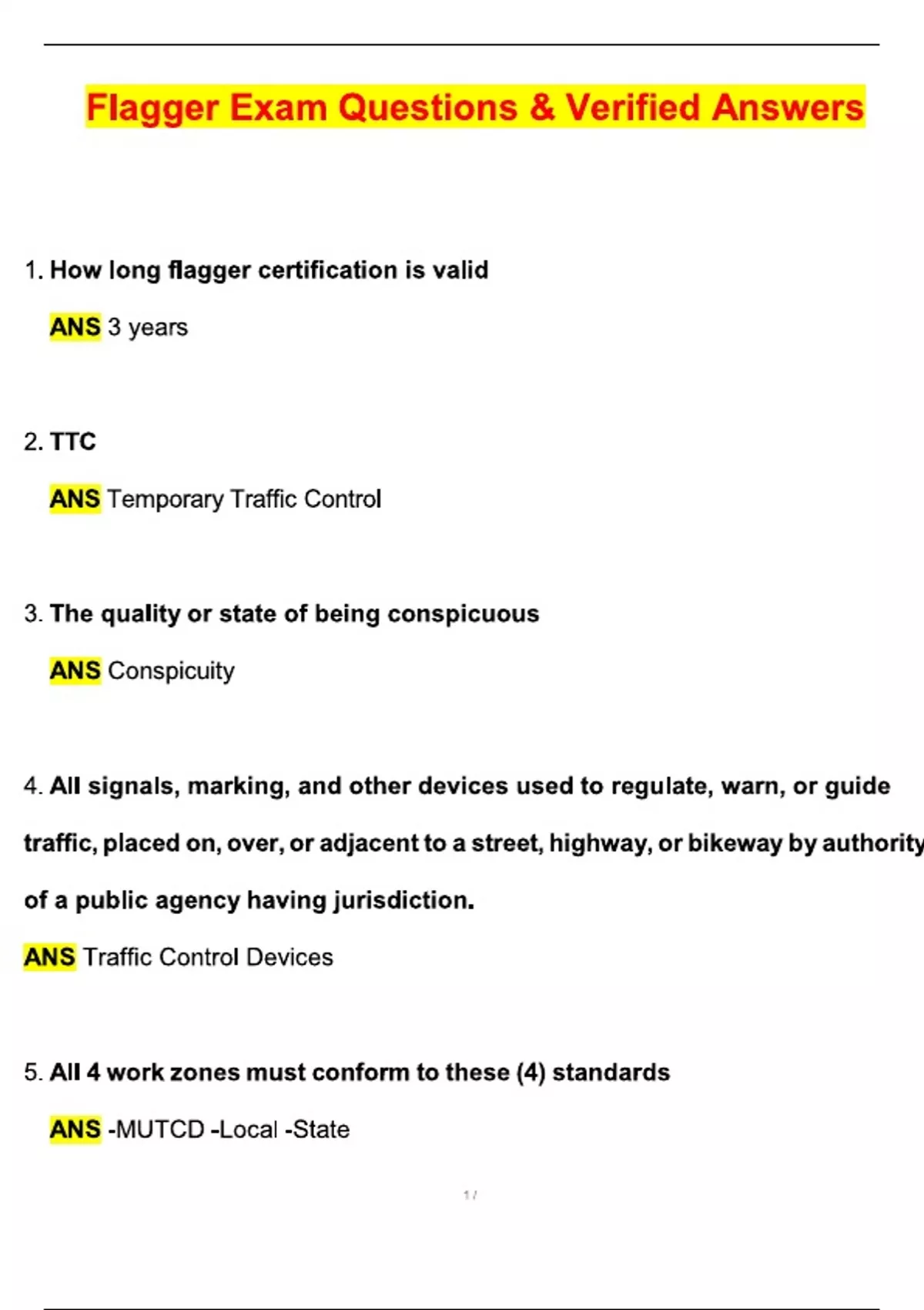 Flagger Exam (Latest 2025 / 2026 Update) Questions and Verified Answers | 100% Correct | Grade A ...