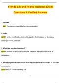 FLORIDA HEALTH AND LIFE INSURANCE EXAM &lpar;Latest 2025 &sol; 2026 Update&rpar; Questions and Verified Answers &vert; 100&percnt; Correct &vert; Grade A