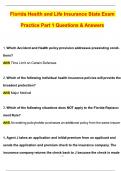 Florida Health and Life Insurance State Exam Practice Part 1 &lpar;Latest 2025 &sol; 2026 Update&rpar; Questions and Verified Answers &vert; 100&percnt; Correct &vert; Grade A