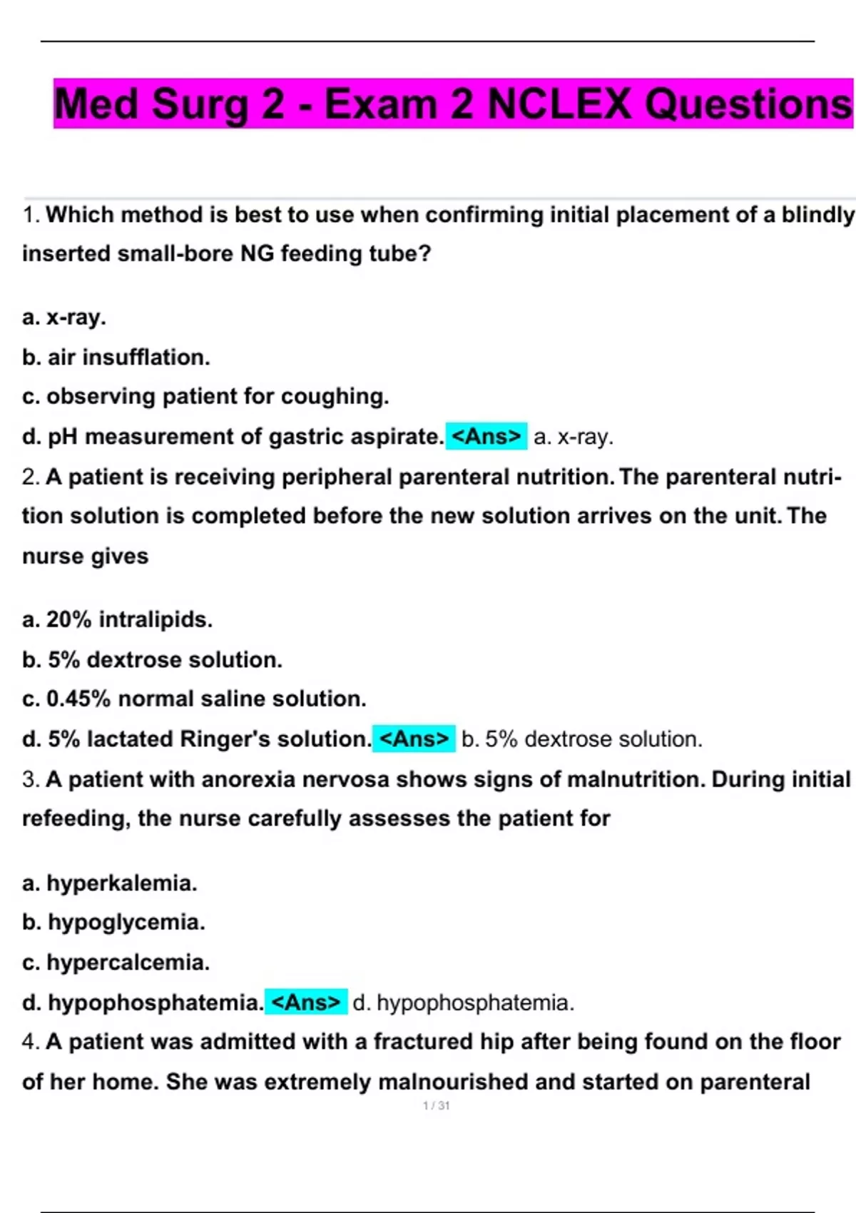 Med Surg 2 - Exam 2 NCLEX Questions with correct answers(2025/2026 ...