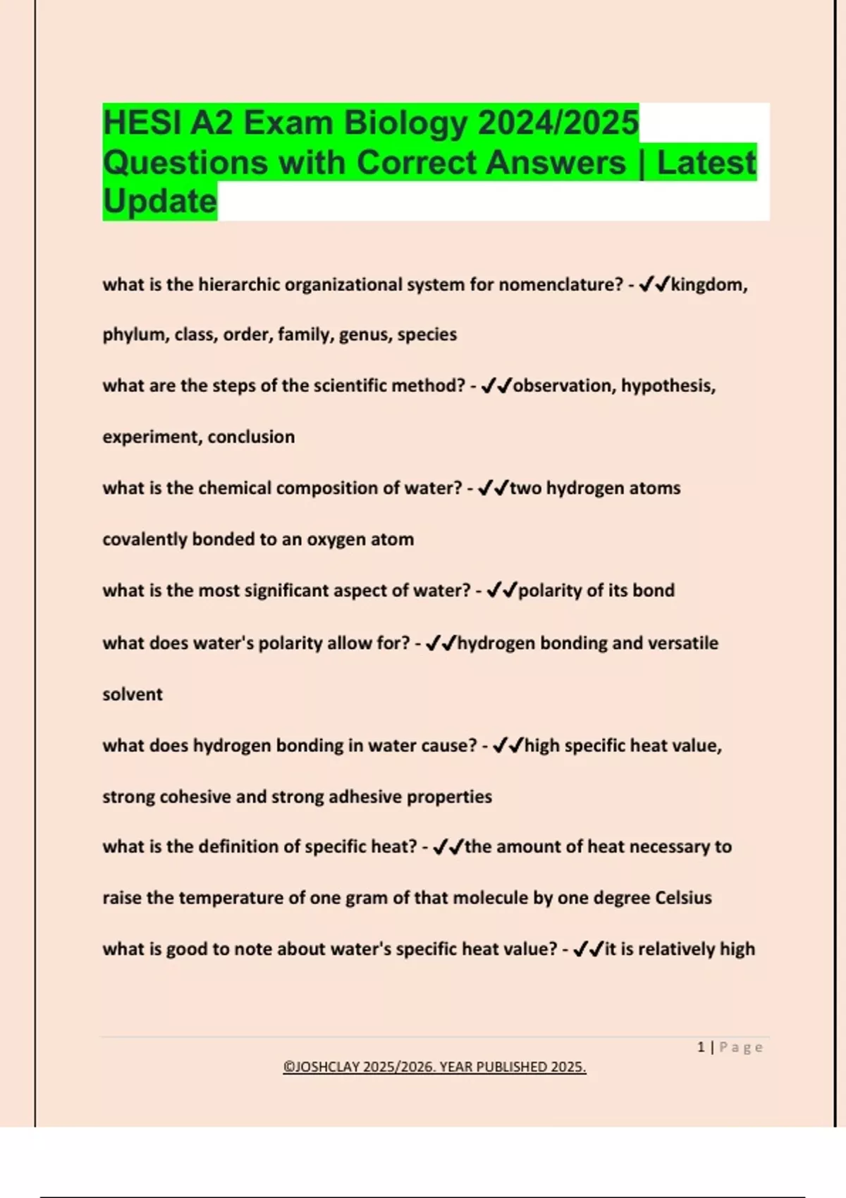 HESI A2 Exam Biology 2024/2025 Questions with Correct Answers | Latest ...