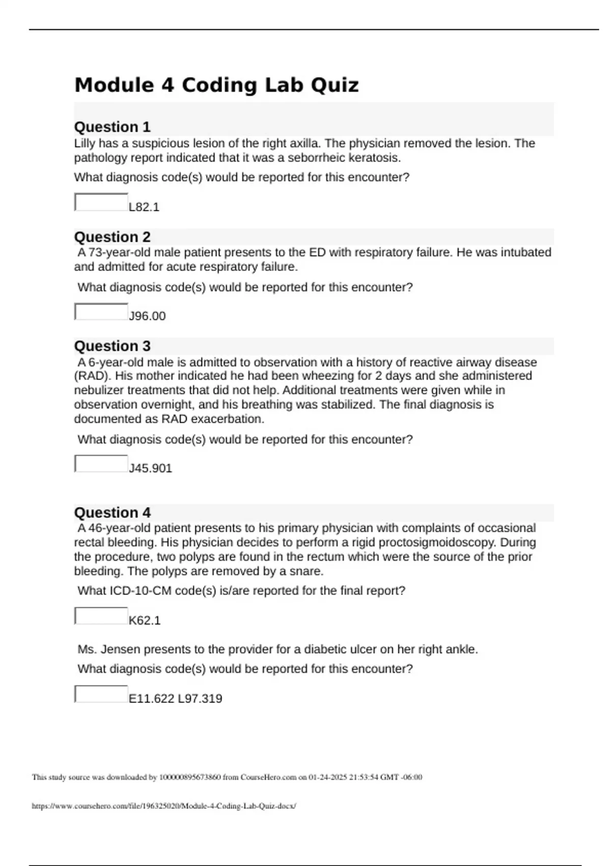 HIT-205 Module 4 Coding Lab Quiz (Latest Update) Questions and Answers ...