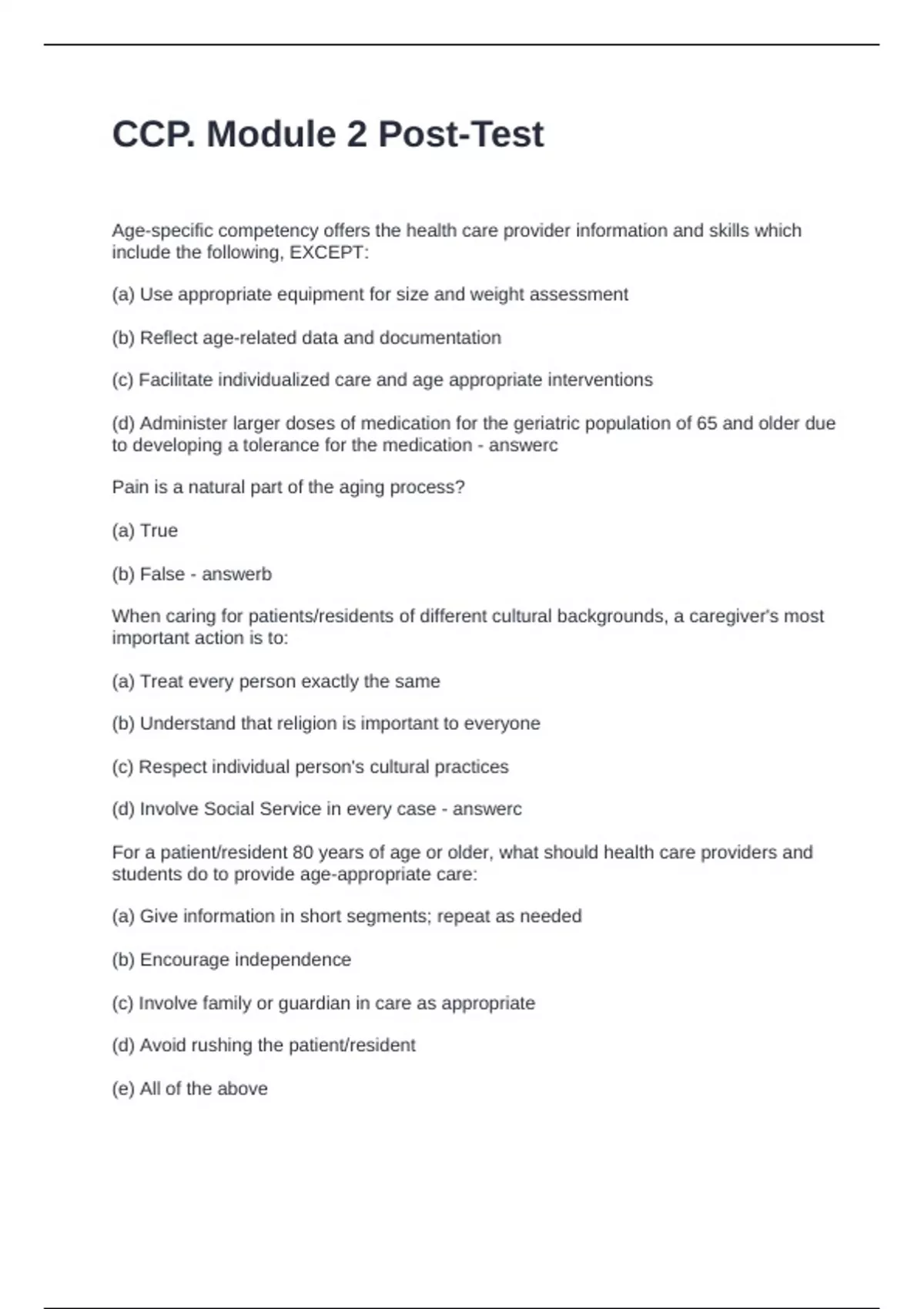 CCP. Module 2 Post-Test Questions and Answers - CCP - Stuvia US