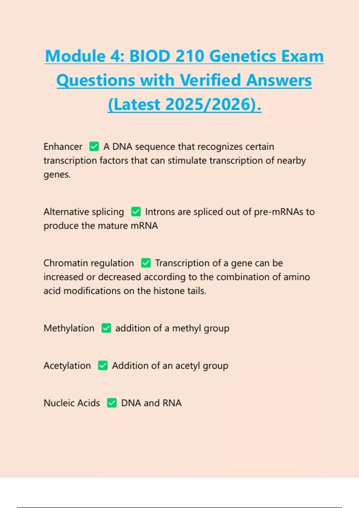 Module 4: BIOD 210 Genetics Exam Questions with Verified Answers ...
