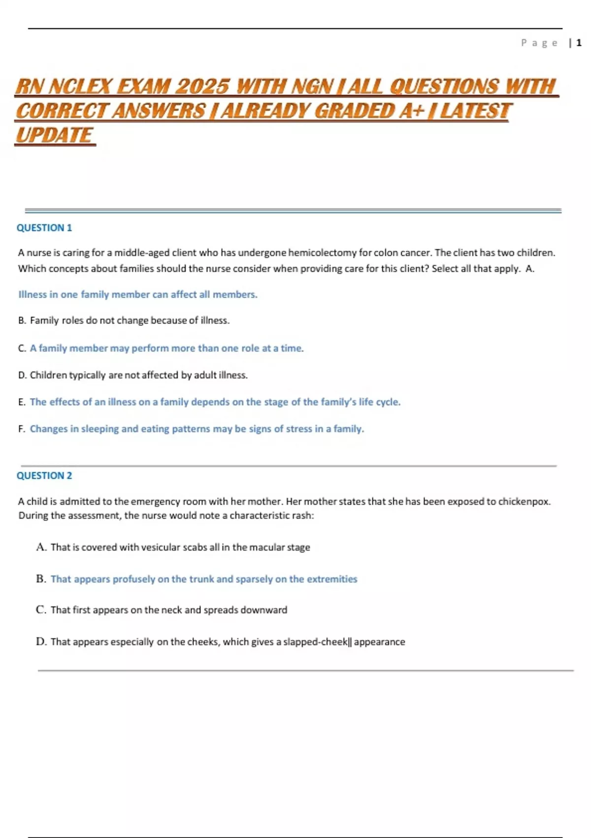 RN NCLEX EXAM 2025 WITH NGN | ALL QUESTIONS WITH CORRECT ANSWERS ...