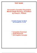 Test Bank for Varcarolis's Canadian Psychiatric Mental Health Nursing&comma; 3rd Edition by Pollard &lpar;All Chapters included&rpar;