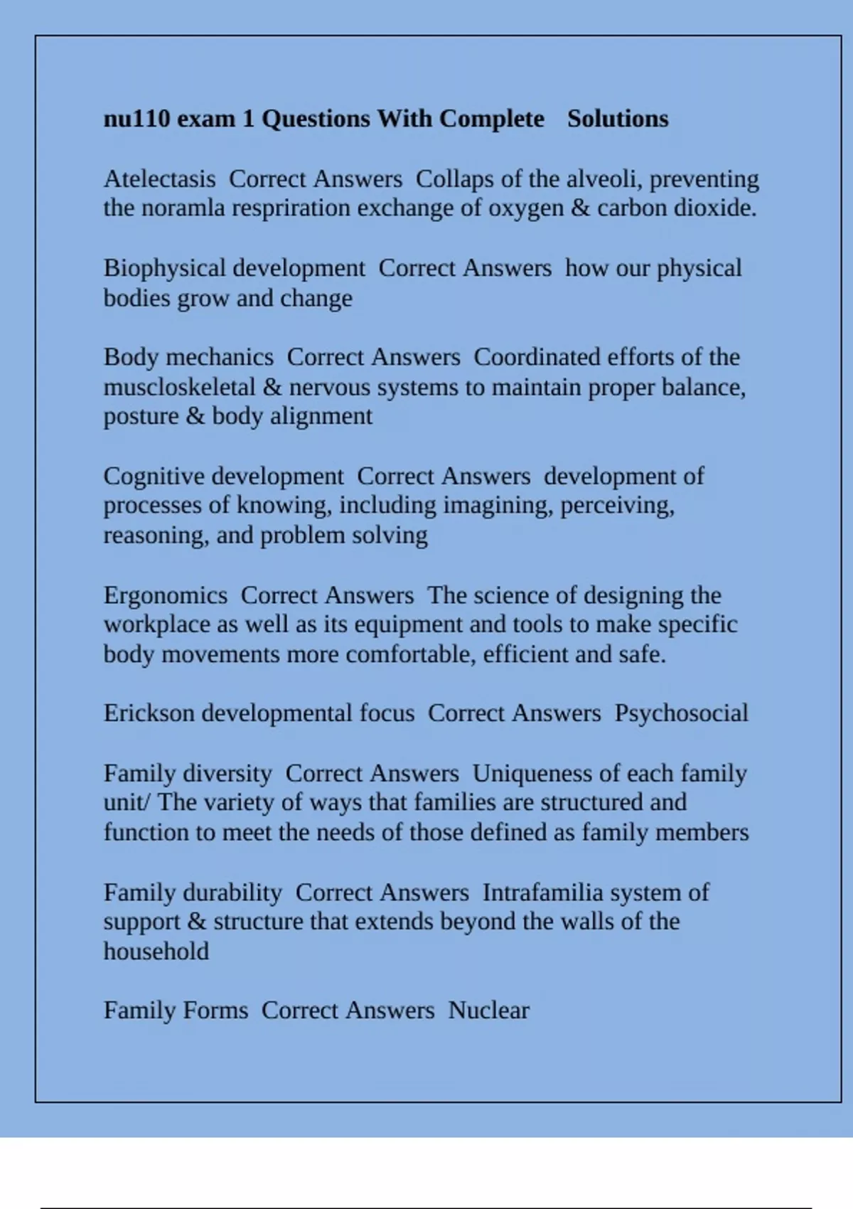 nu110 exam 1 Questions With Complete Solutions - NU110 - Stuvia US