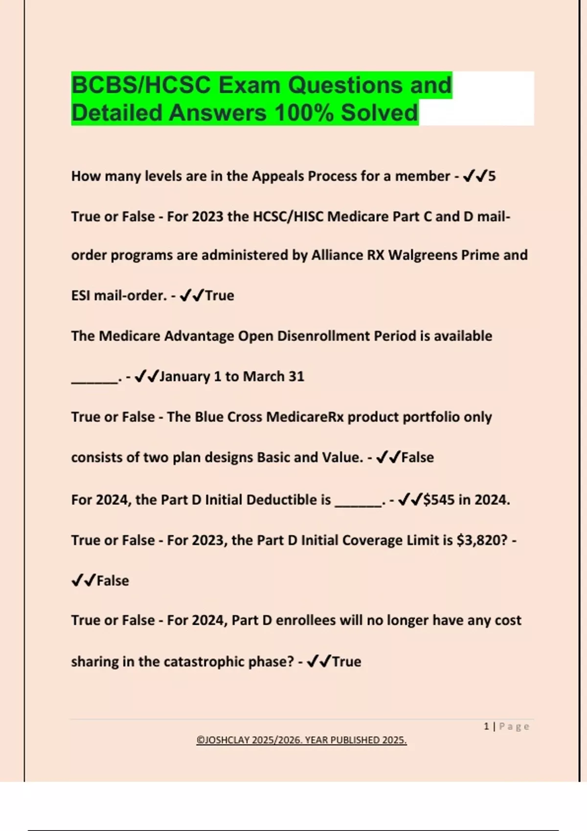 BCBS/HCSC Exam Questions and Detailed Answers 100% Solved - HCSC ...