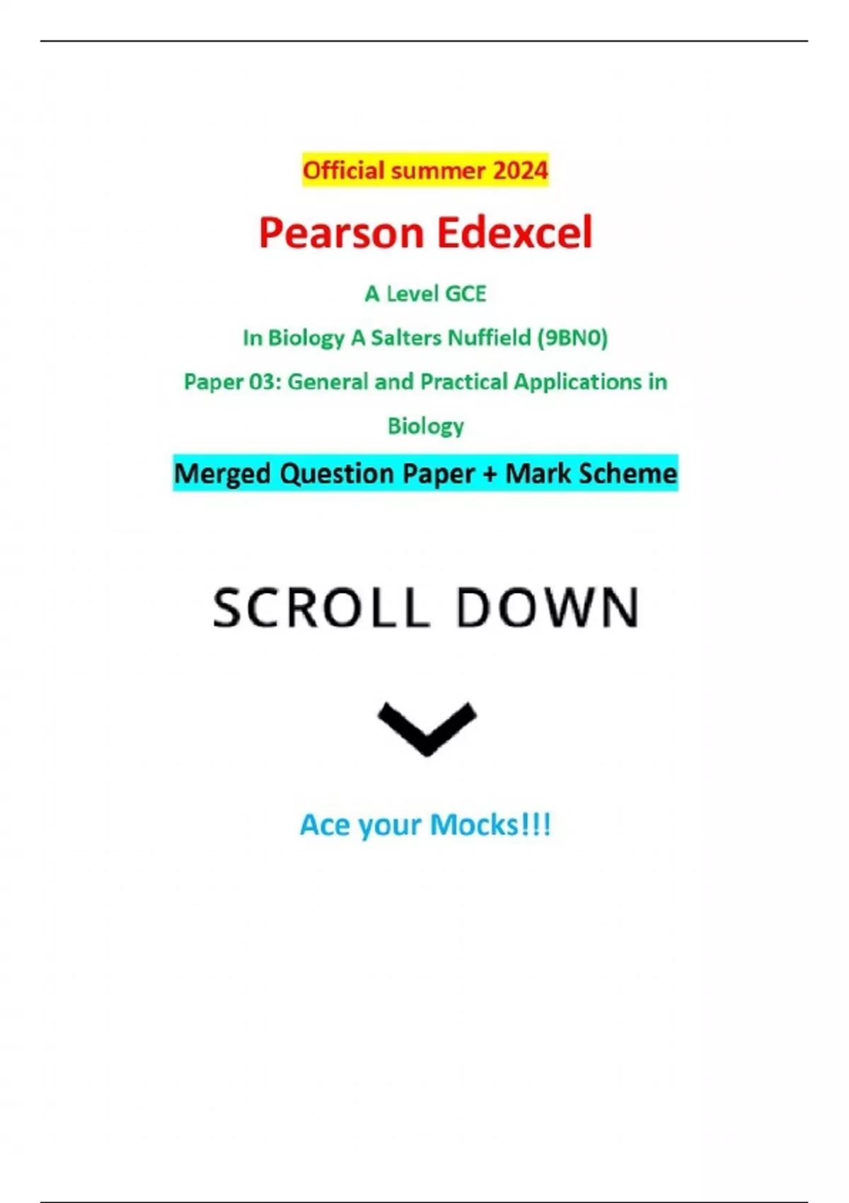 Official summer 2024 Pearson Edexcel A Level GCE In Biology A Salters ...