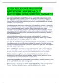 AUTO INSURANCE SNAPSHOT QUESTIONS LOUISIANA QUIZ QUESTIONS WITH CORRECT ANSWERS