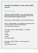 Nutrition 331 Midterm 1 exam with verified answers