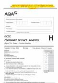 AQA GCSE COMBINED SCIENCE&colon; SYNERGY Higher Tier Paper 4 Physical Sciences JUNE 2024 Question Paper and Mark Scheme Combined &lpar;VERIFIED&rpar;