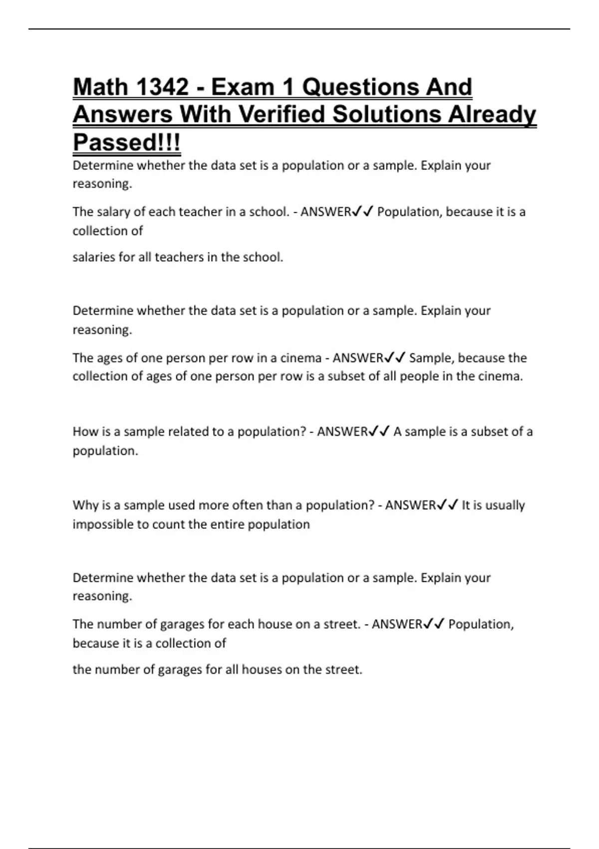 Math 1342 - Exam 1 Questions And Answers With Verified Solutions ...