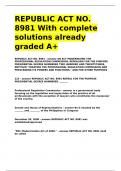 REPUBLIC ACT NO&period; 8981 With complete solutions already graded A&plus;&period;