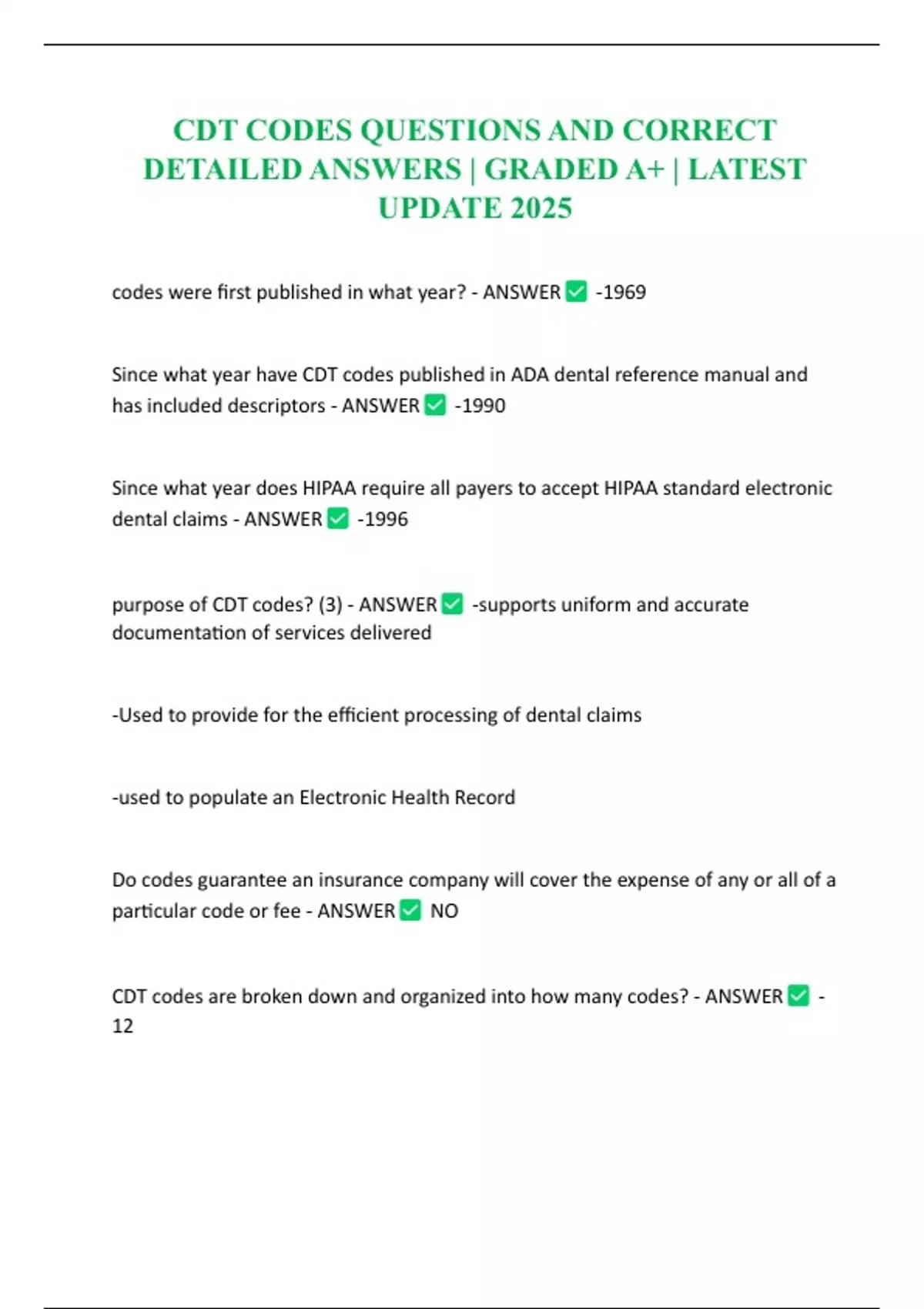 Interim Rpd Cdt Code CDT CODES QUESTIONS AND CORRECT DETAILED ANSWERS | GRADED A+ | LATEST ...