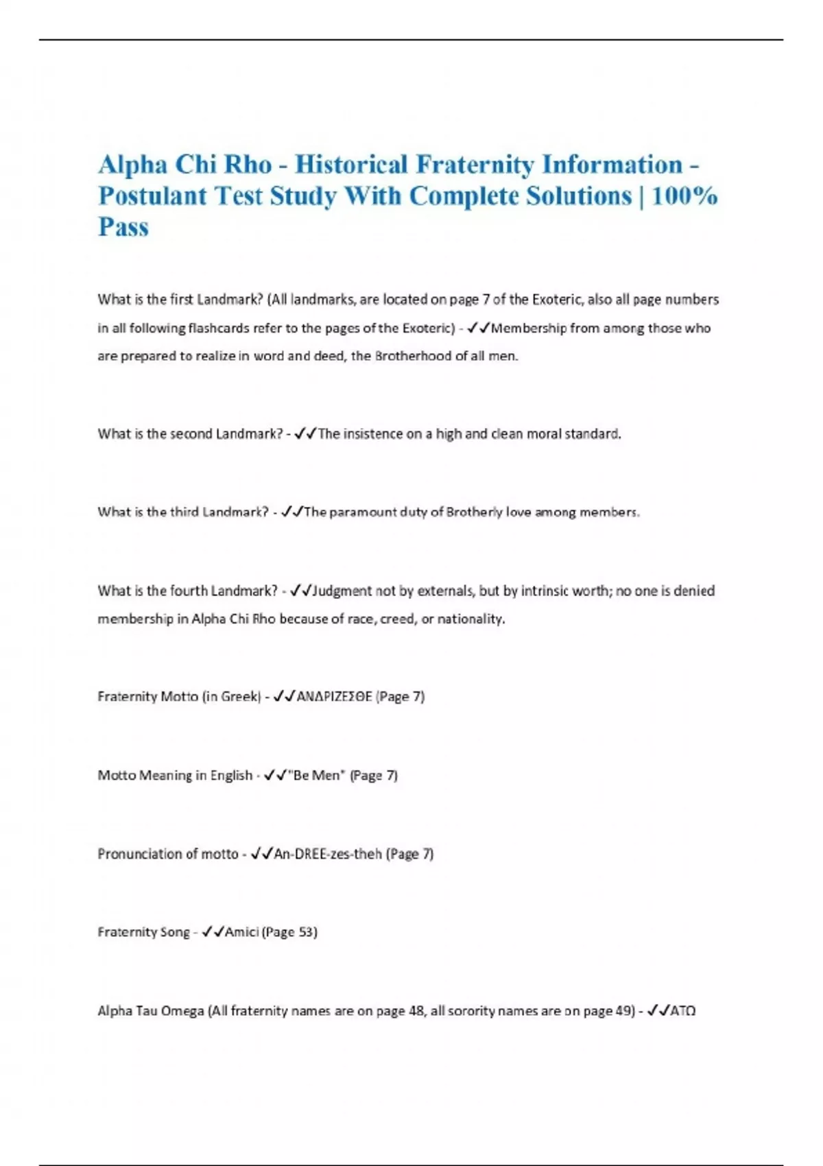 Alpha Chi Rho - 2025 Historical Fraternity Information - Postulant Test ...