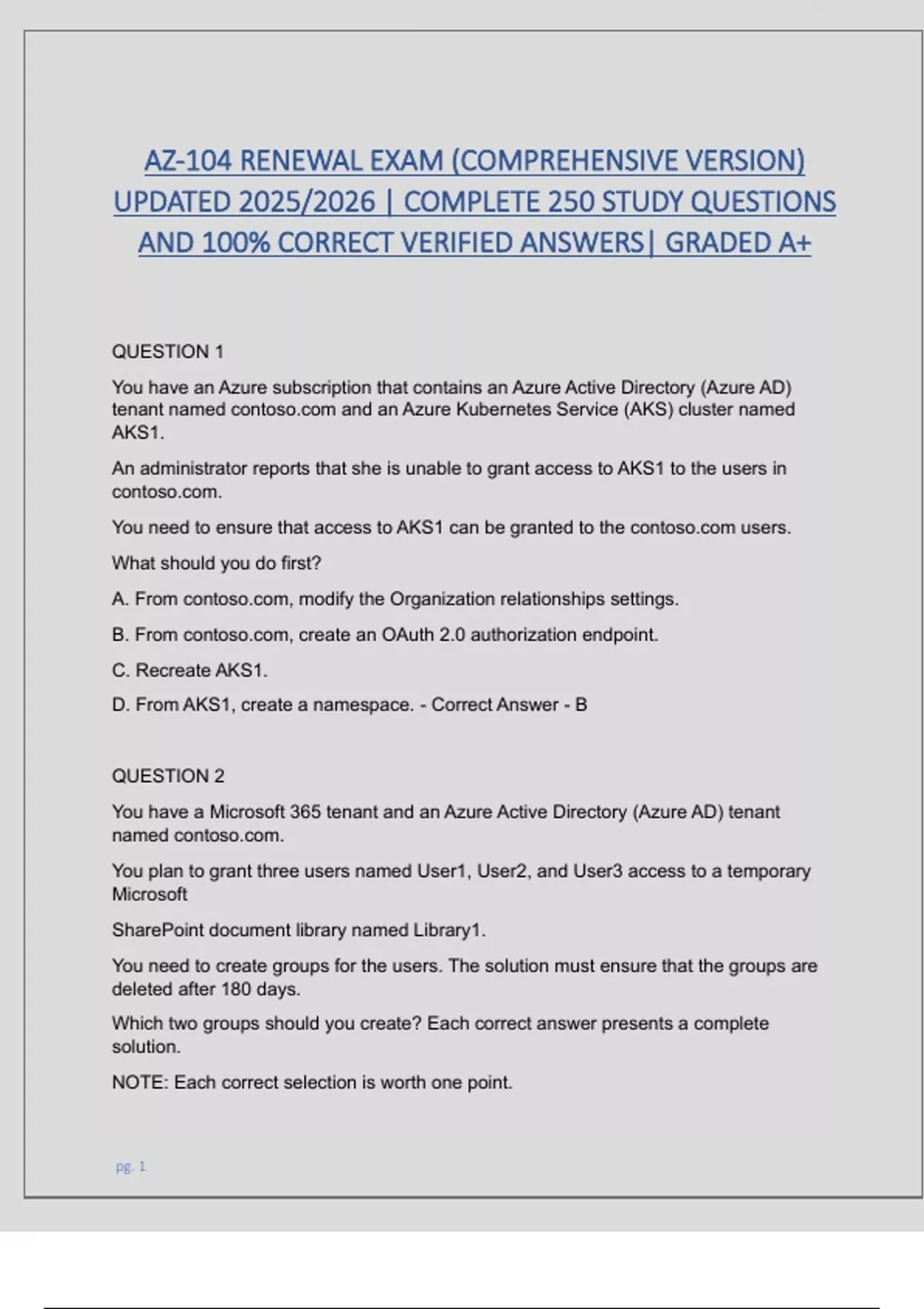 AZ-104 RENEWAL EXAM (COMPREHENSIVE VERSION) UPDATED 2025/2026 ...