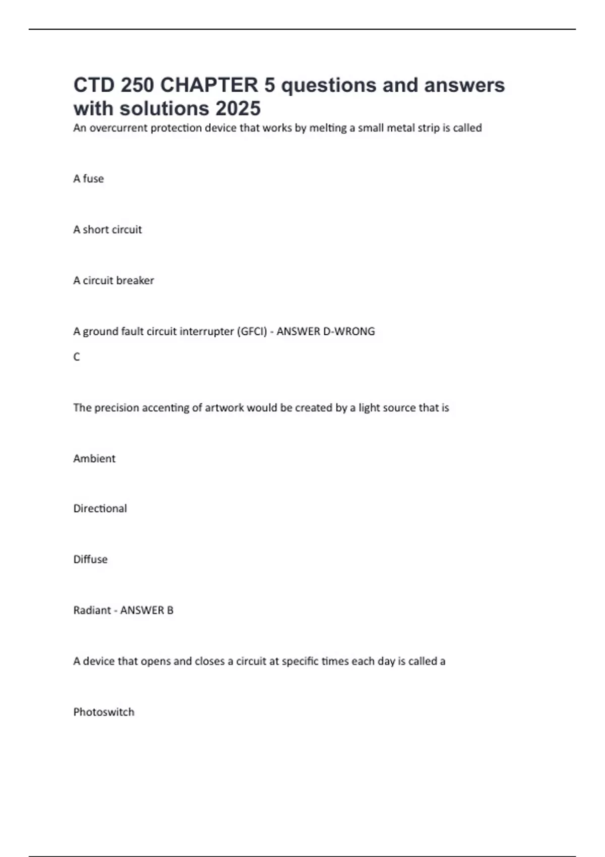 CTD 250 CHAPTER 5 questions and answers with solutions 2025 - Tesst ...