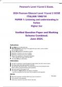 2024 Pearson Edexcel Level 1&sol;Level 2 GCSE  ITALIAN 1IN0&sol;1H  PAPER 1&colon; Listening and understanding in  Italian  Higher tier  Verified Question Paper and Marking  Scheme Combined&period;  June 2024&period;