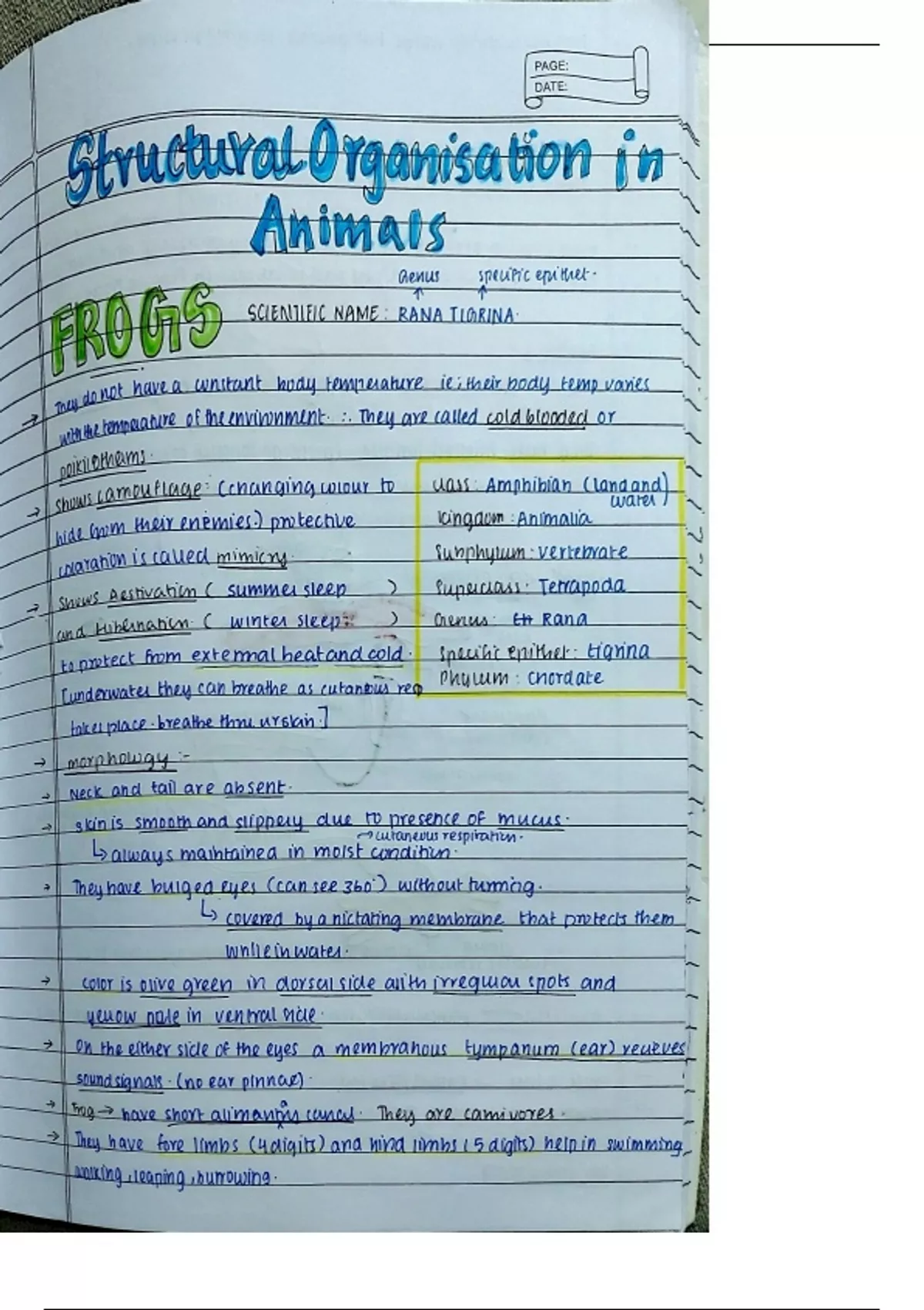 STRUCTURAL ORGANISATION IN ANIMALS CLASS 11 BILOGY - Biology - Stuvia US