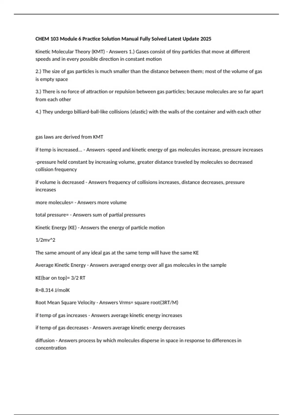 CHEM 103 Module 6 Practice Solution Manual Fully Solved Latest Update ...