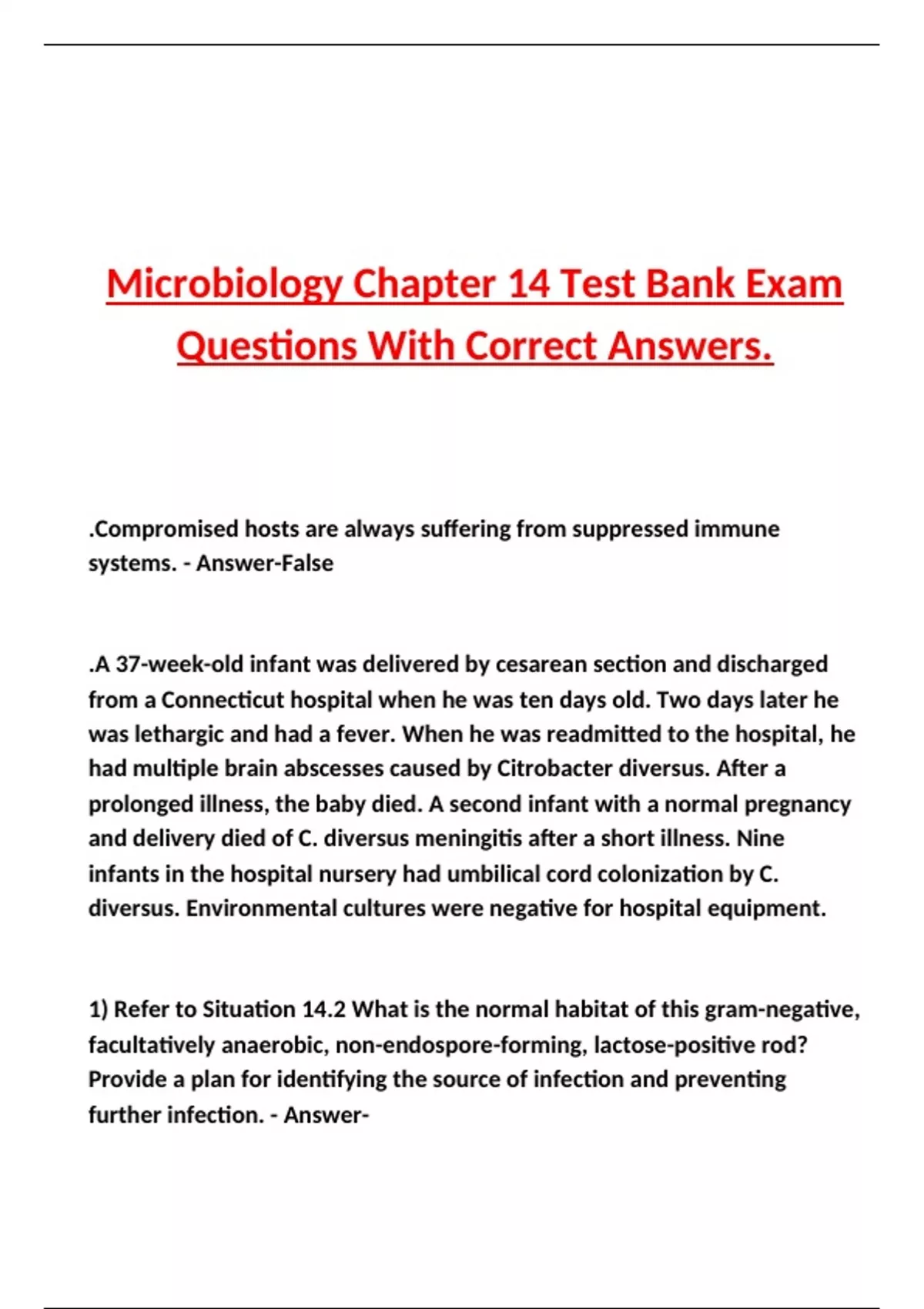 Microbiology Chapter 14 Test Bank Exam Questions With Correct Answers ...