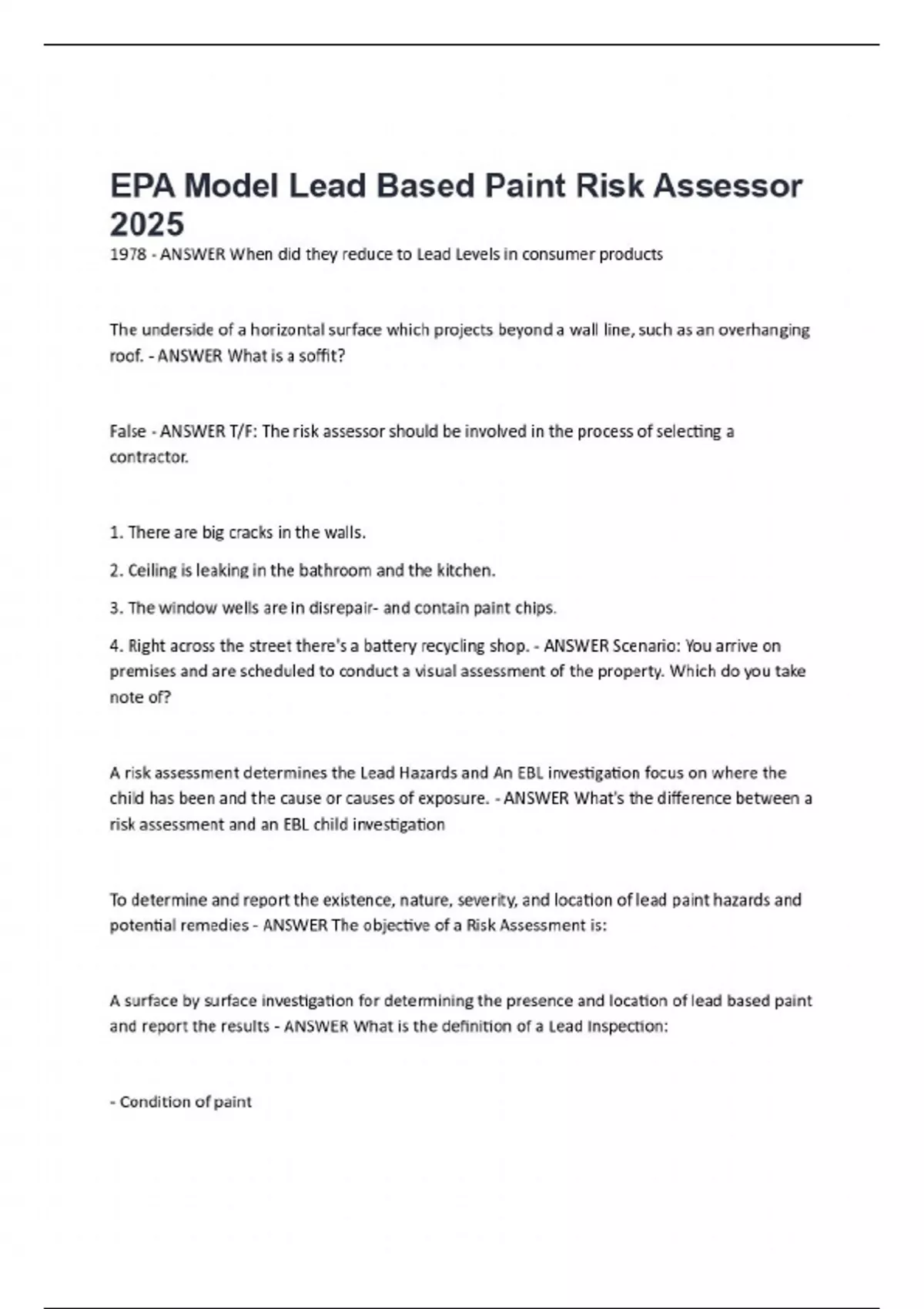 EPA Model Lead Based Paint Risk Assessor 2025 - EPA Lead Risk Assessor ...