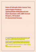   State of Colorado Sales License Test&comma; Latest Expert Premium Update&lpar;2025-2026&rpar;&vert;Brand new Exam Questions with 100&percnt; Correct Answers&comma; All Graded A&plus;&comma;Guaranteed Success&period;